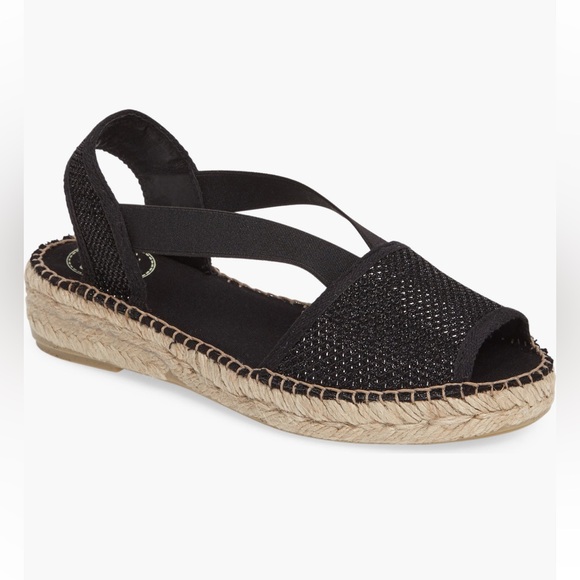Toni Pons Estel Espadrille Sandals size 40/US 9-9.5 Black Textured Ankle Strap - Picture 1 of 10